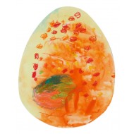 An egg painted with various materials