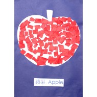 Tear red paper and stick them to fill full the apple